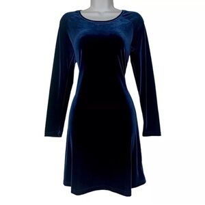 MODA INTERNATIONAL Velvet Dark Blue Long Sleeve Mini A-Line Dress Small